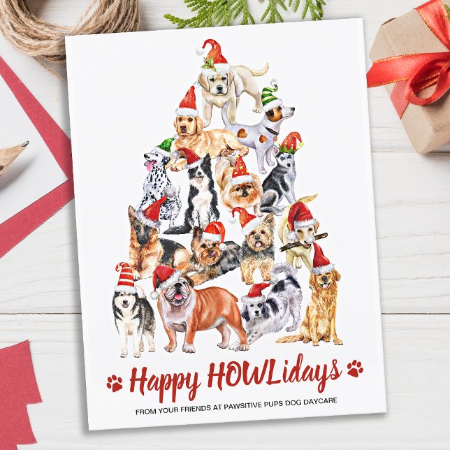 Happy HOWLidays Dog Lover Christmas Tree Business Holiday Postcard (Creator Uploaded)