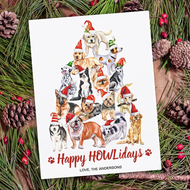 Happy HOWLidays Dog Lover Christmas Tree Dogs Holiday Postcard (Creator Uploaded)