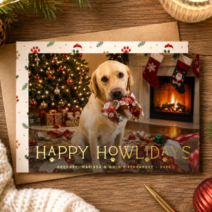 Happy Howlidays Dog Paws Funny Photo Christmas Foil Holiday Card