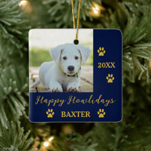 Happy Howlidays Dog Photo Christmas Ceramic Ornament