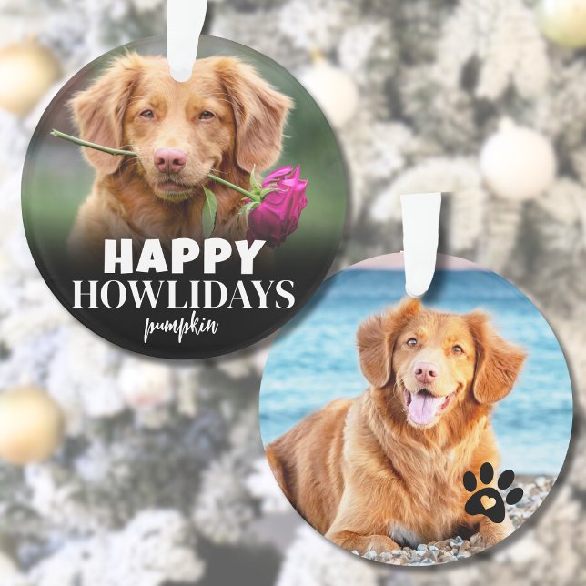 Happy Howlidays Dog Photo Christmas Ornament (Happy Howlidays Dog Photo Christmas Ornament )