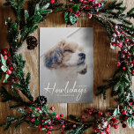 Happy Howlidays | Dog Photo Forest Green Christmas Holiday Card<br><div class="desc">Simple, stylish custom photo Happiest Howlidays flat holiday greeting card with modern minimalist handwritten script typography in white and a simple gradient over a full photo with a forest green colour on the reverse. The photo of your beloved pet and text can easily be personalised for a design as unique...</div>
