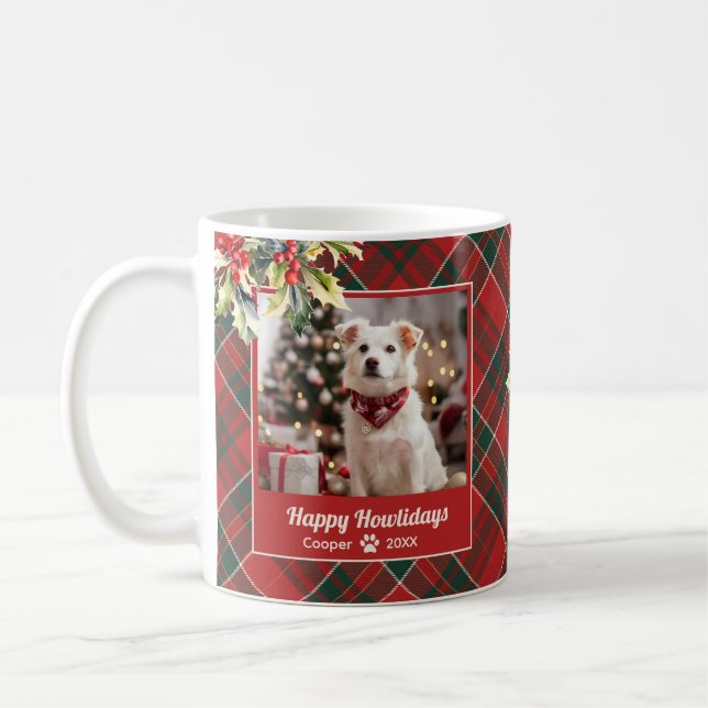 Happy Howlidays Dog Red Green Plaid Christmas Coffee Mug (Left)