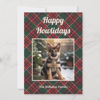 Happy Howlidays Dog Red Green Plaid Christmas Holiday Card