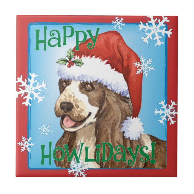 Happy Howlidays English Cocker Spaniel Tile (Front)