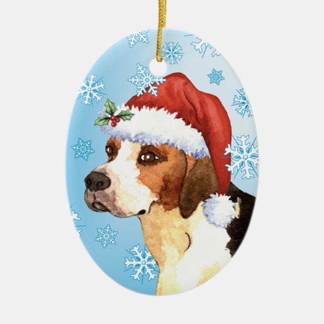 Happy Howlidays English Foxhound Ceramic Tree Decoration (Front)