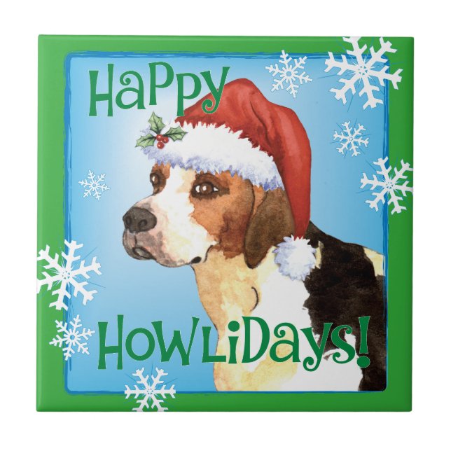Happy Howlidays English Foxhound Tile (Front)