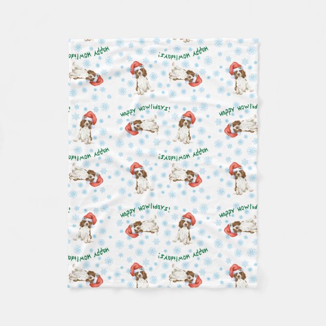 Happy Howlidays English Springer Fleece Blanket (Front)