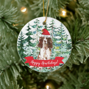 Happy Howlidays English Springer Spaniel  Ceramic Tree Decoration