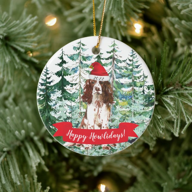 Happy Howlidays English Springer Spaniel  Ceramic Tree Decoration (Tree)