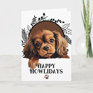Happy Howlidays English Toy Spaniel Dog Christmas Holiday Card
