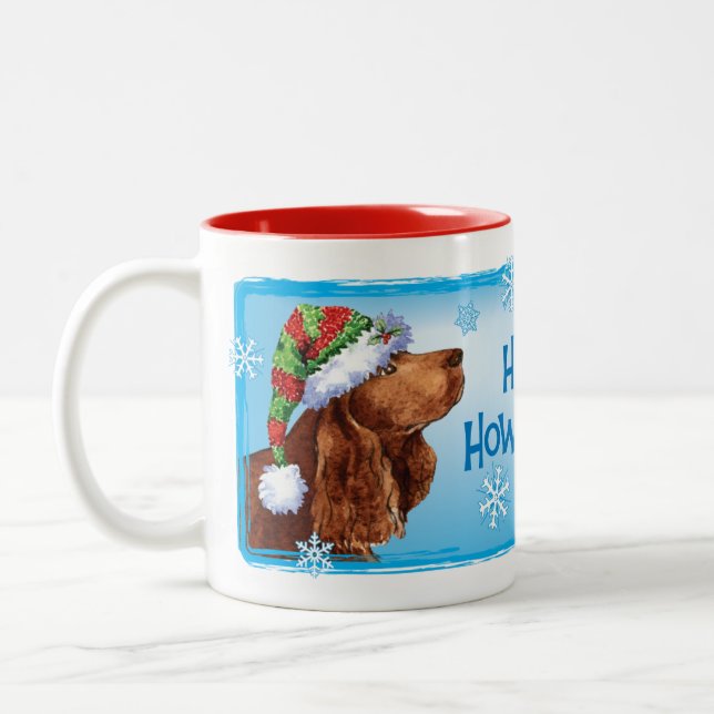 Happy Howlidays Field Spaniel Two-Tone Coffee Mug (Left)