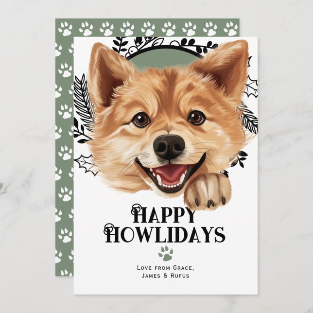 Happy Howlidays Finnish Spitz Dog Christmas Holiday Card (Front/Back)