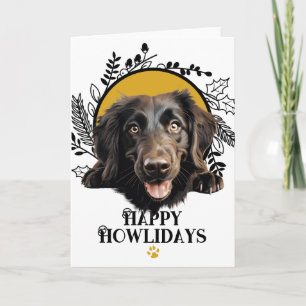 Happy Howlidays Flat-Coated Retriever Christmas Holiday Card