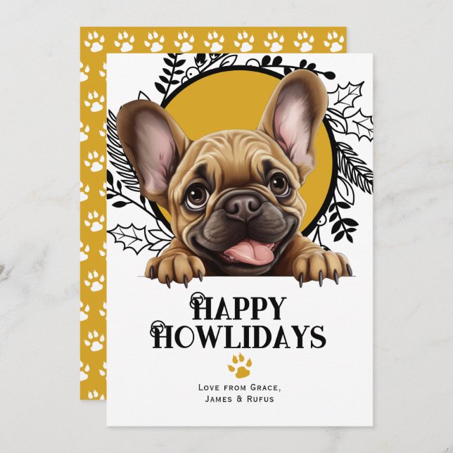 Happy Howlidays French Bulldog Dog Christmas Holiday Card (Front/Back)