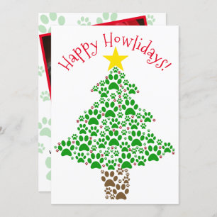 Happy Howlidays Fun Paw Print Christmas Tree Photo Holiday Card