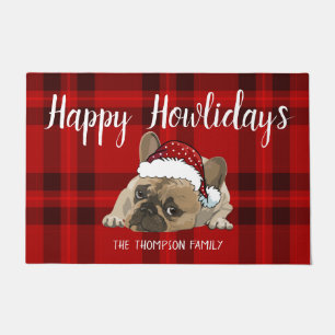 Happy Howlidays Funny Christmas french bulldog red Doormat
