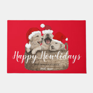 Happy Howlidays funny cute happy bulldog Xmas red Doormat