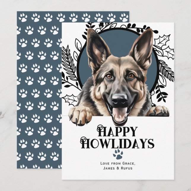 Happy Howlidays German Shepherd Dog Christmas Holiday Card (Front/Back)