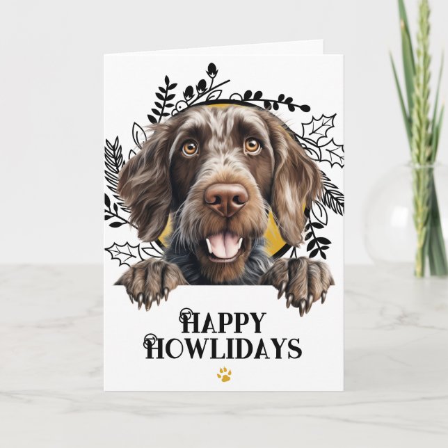 Happy Howlidays German Wirehaired Pointer Dog Holiday Card (Front)