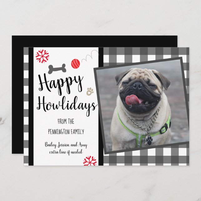 Happy Howlidays Gingham Dog Christmas Holiday Card (Front/Back)