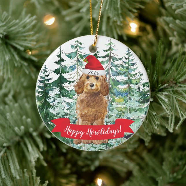 Happy Howlidays Golden Cockapoo Ceramic Tree Decoration (Tree)