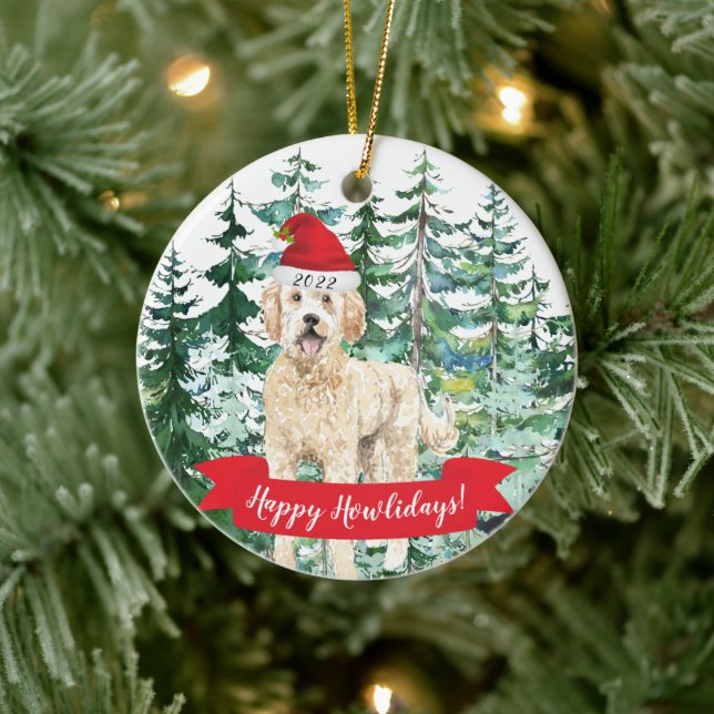 Happy Howlidays Golden Doodle Dog Christmas Orname Ceramic Tree Decoration (Tree)