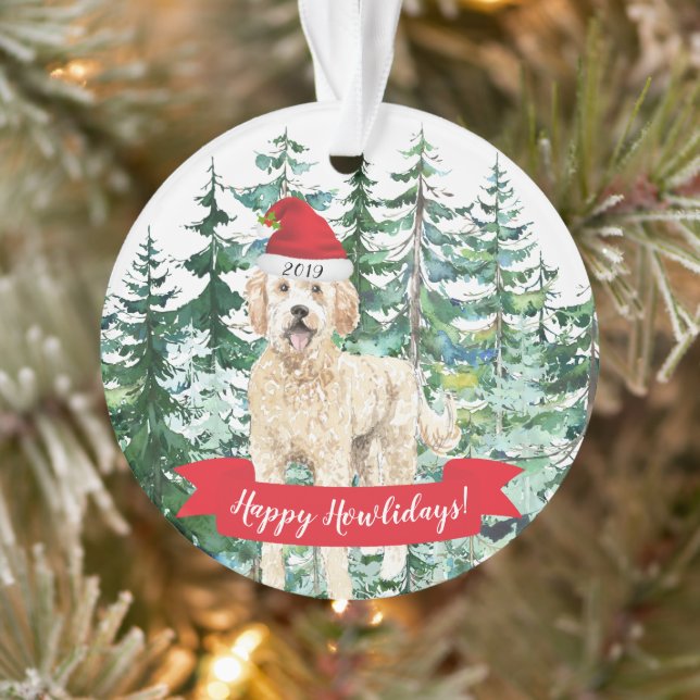 Happy Howlidays Golden Doodle Dog Christmas Ornament (Tree)