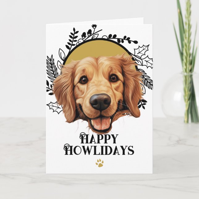 Happy Howlidays Golden Retriever Dog Christmas  Holiday Card (Front)