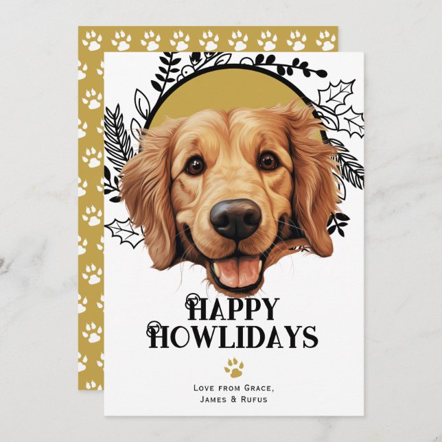 Happy Howlidays Golden Retriever Dog Christmas  Holiday Card (Front/Back)