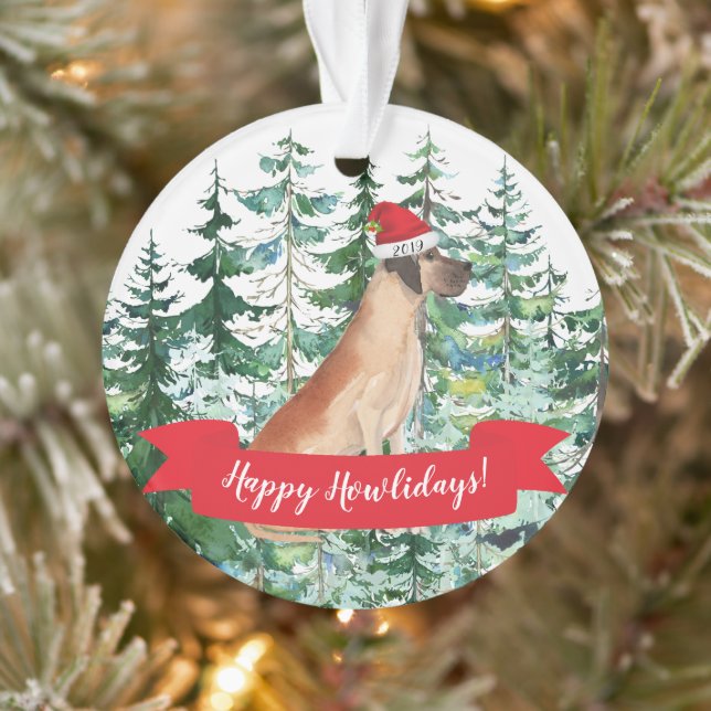 Happy Howlidays Great Dane Dog Christmas Ornament (Tree)
