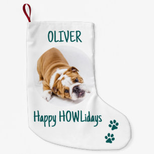 Happy HOWLidays Green Christmas Pet Photo Small Christmas Stocking
