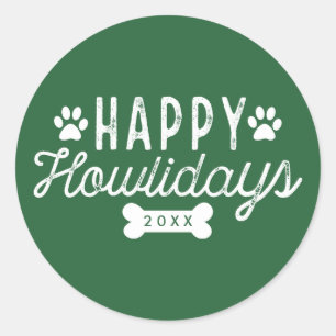 Happy Howlidays Green Holiday Classic Round Sticker