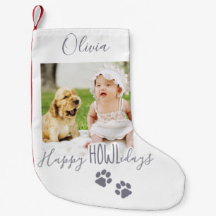 Happy HOWLidays Grey Christmas Pet Photo Small Christmas Stocking