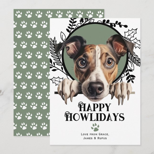 Happy Howlidays Greyhound Dog Christmas Holiday Card (Front/Back)