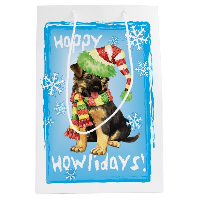 Happy Howlidays GSD Medium Gift Bag (Front)
