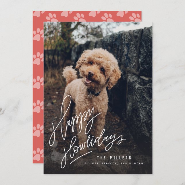 Happy Howlidays Hand-lettered | Pet Dog Photo Holiday Card (Front/Back)