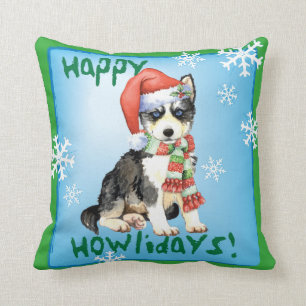 Happy Howlidays Husky Cushion