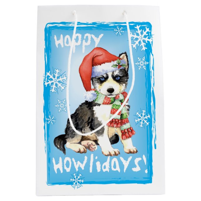 Happy Howlidays Husky Medium Gift Bag (Front)