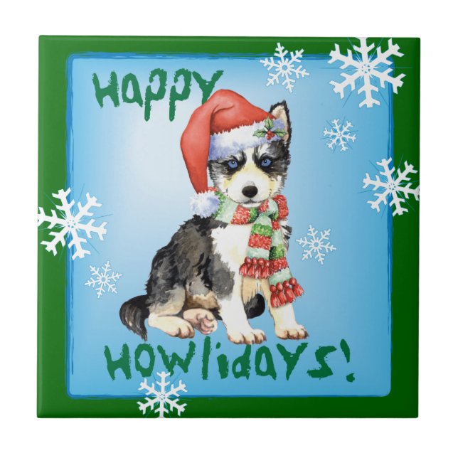 Happy Howlidays Husky Tile (Front)
