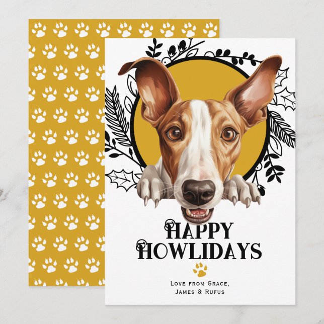 Happy Howlidays Ibizan Hound Dog Christmas Holiday Card (Front/Back)