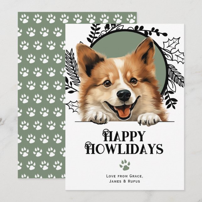 Happy Howlidays Icelandic Sheepdog Christmas Holiday Card (Front/Back)