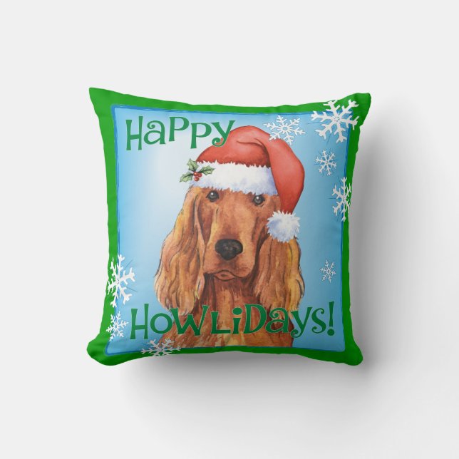 Happy Howlidays Irish Setter Cushion (Front)