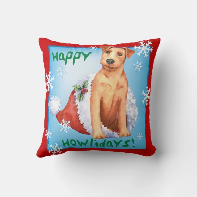 Happy Howlidays Irish Terrier Throw Pillow (Back)