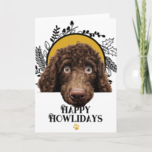 Happy Howlidays Irish Water Spaniel Dog Christmas Holiday Card (Front)