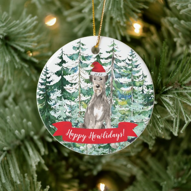 Happy Howlidays Irish Wolf Hound Christmas Ornamen Ceramic Tree Decoration (Tree)