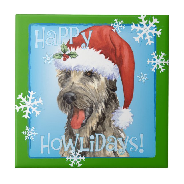 Happy Howlidays Irish Wolfhound Tile (Front)