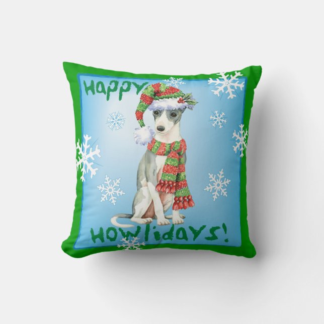 Happy Howlidays Italian Greyhound Cushion (Front)