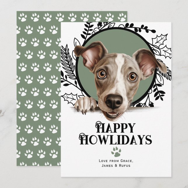 Happy Howlidays Italian Greyhound Dog Christmas Holiday Card (Front/Back)