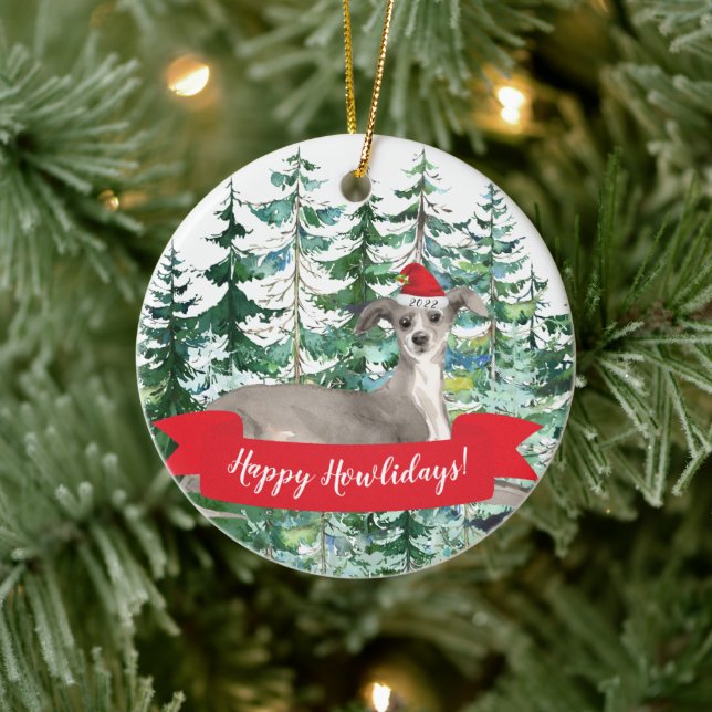 Happy Howlidays Italian Greyhound Dog Christmas Or Ceramic Tree Decoration (Tree)